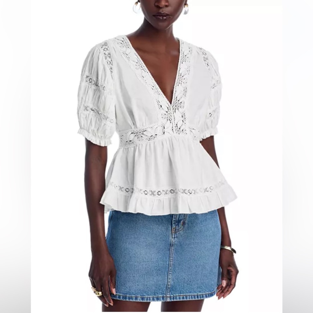 New With Tags Aqua Vintage Lace puff sleeve v neck prairie blouse